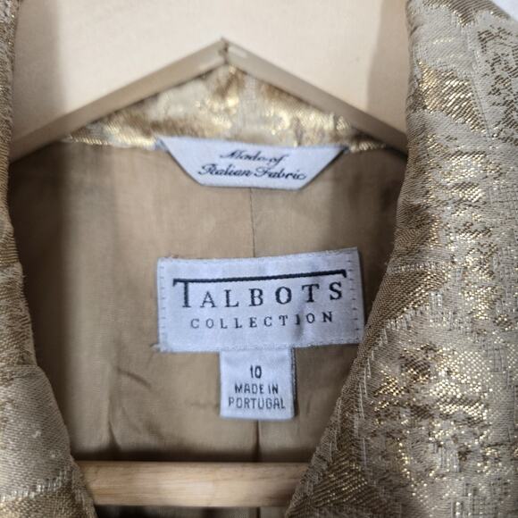 VTG Talbots Collection Cropped Jacket 10 Gold Metallic Jacquard Italian Fabric - Picture 13 of 16